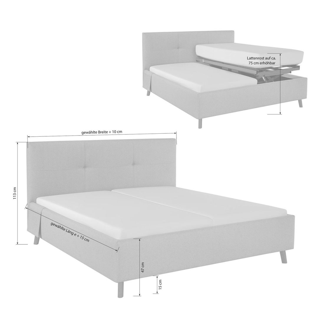 Polsterbett Henriette Komfort Webstoff mit Pflegebett-Funktion und Lattenrost