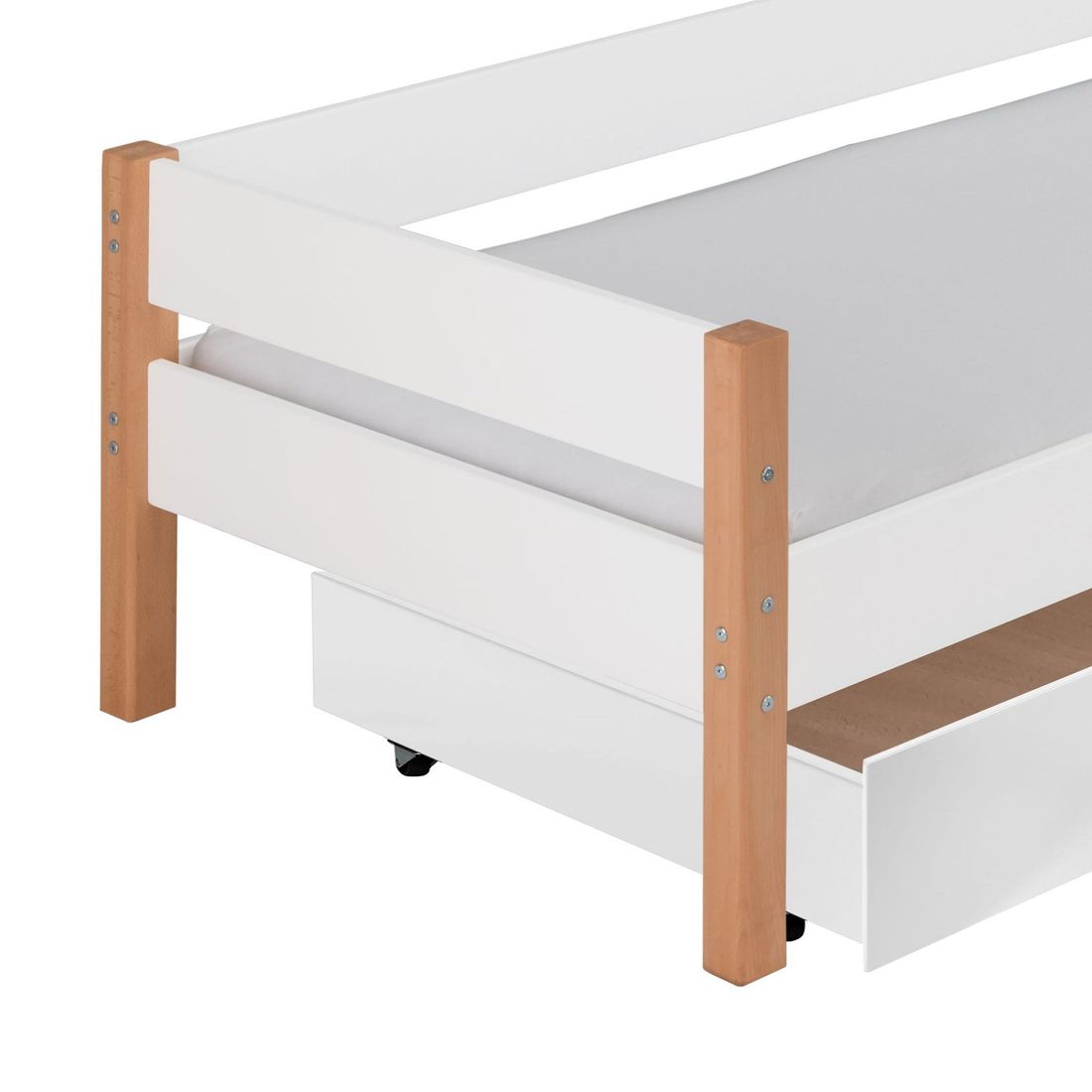 Bett Kids Nordic Buche teilmassiv mit Lattenrost und Schubkasten