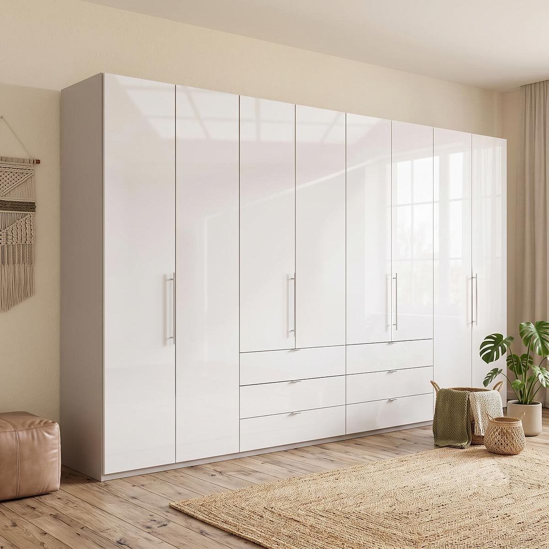Drehtüren-Kleiderschrank Selca mit Glasfront und Schubladen
