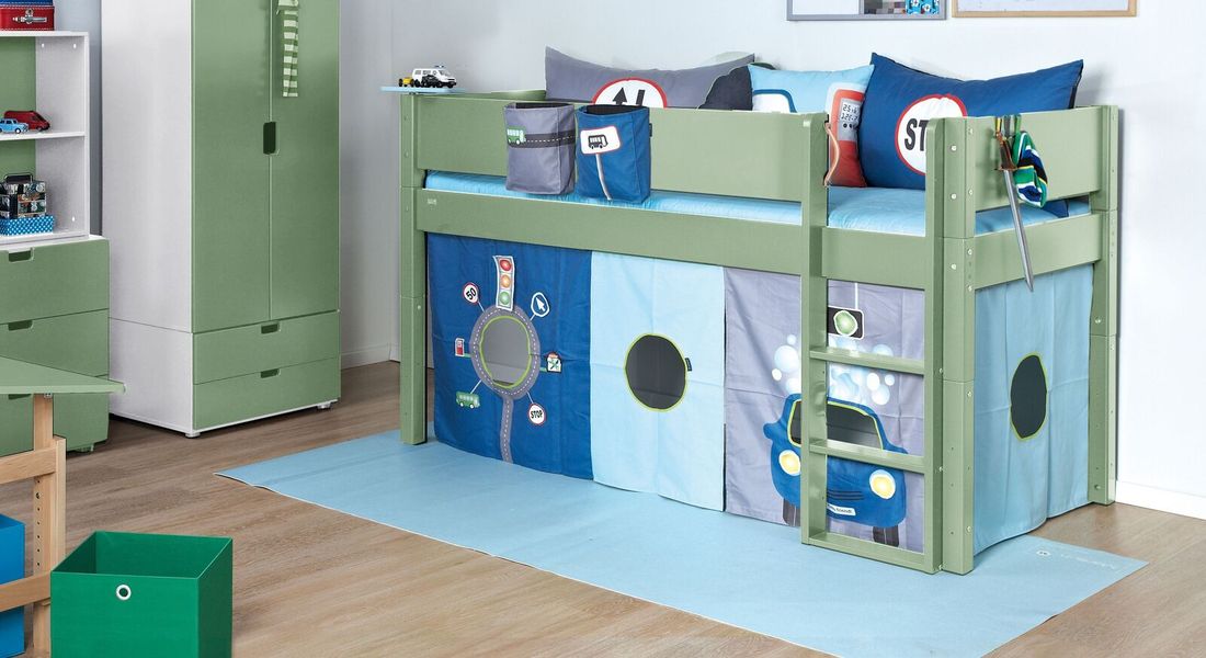 Mini-Hochbett Kids Town Color Buche teilmassiv mit Lattenrost