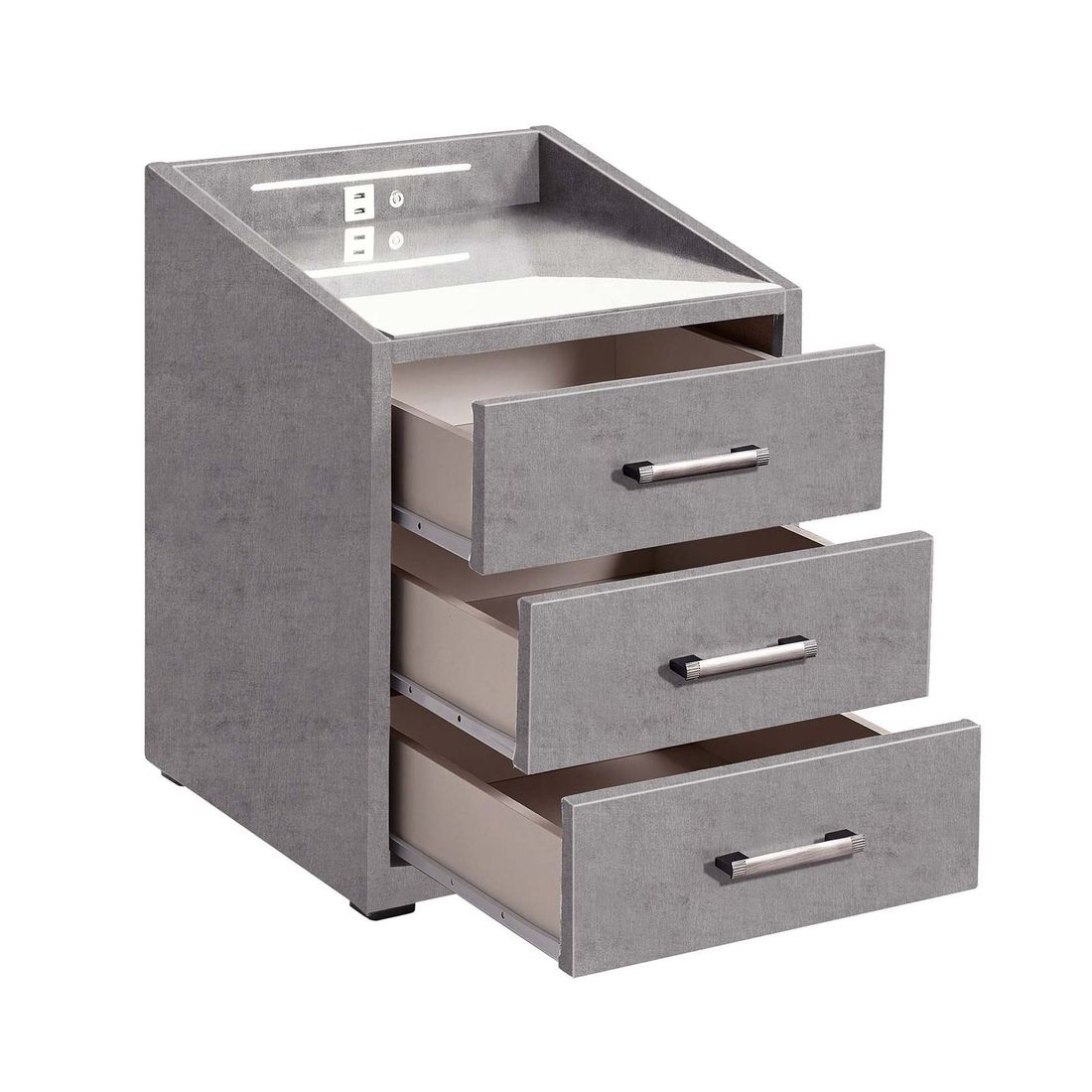 Polsternachttisch Tobin Microvelours H 61cm mit LED-Beleuchtung und USB-Anschluss