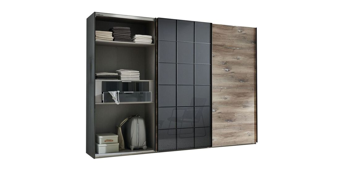 Schwebetüren-Kleiderschrank Arbaro Eiche Dekor mit Glasfront
