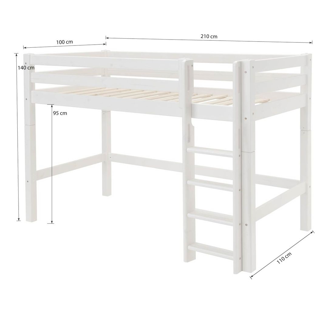Midi-Hochbett Kids Paradise Kiefer Massivholz mit Lattenrost