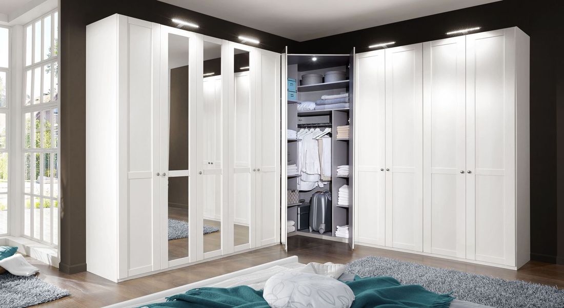 Eck-Kleiderschrank Alvito mit Beleuchtung und Spiegel