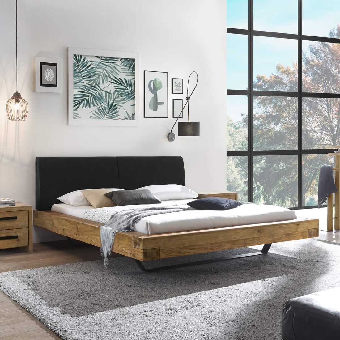 Balkenbett Okondo Wildeiche Vintage Massivholz