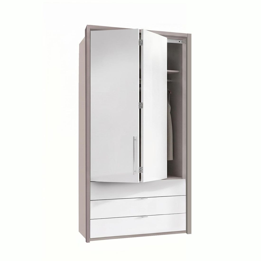 Drehtüren-Kleiderschrank Selca mit Glasfront und Schubladen