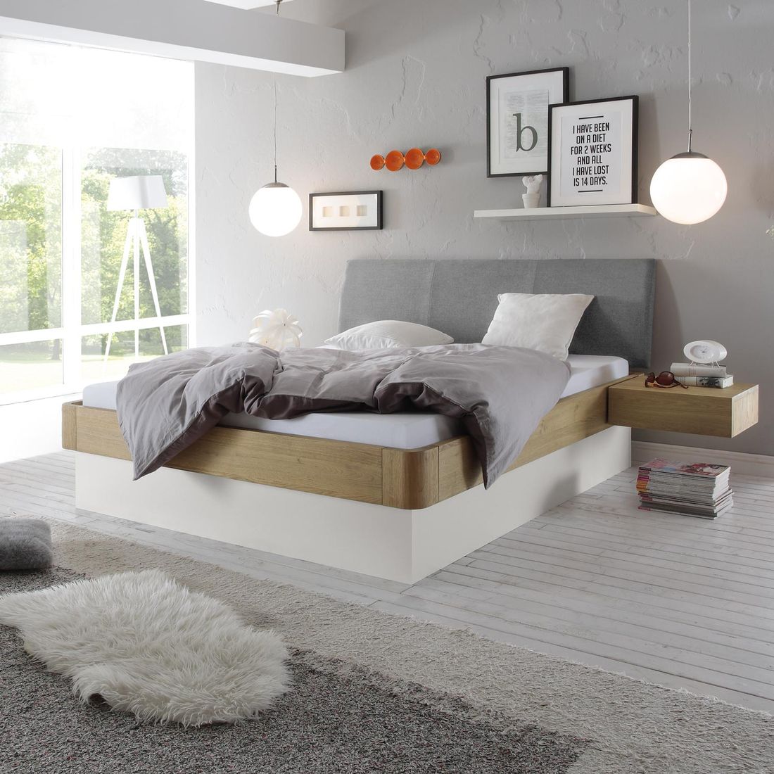 Bett Majuro Komfort Eiche Massivholz mit Bettkasten