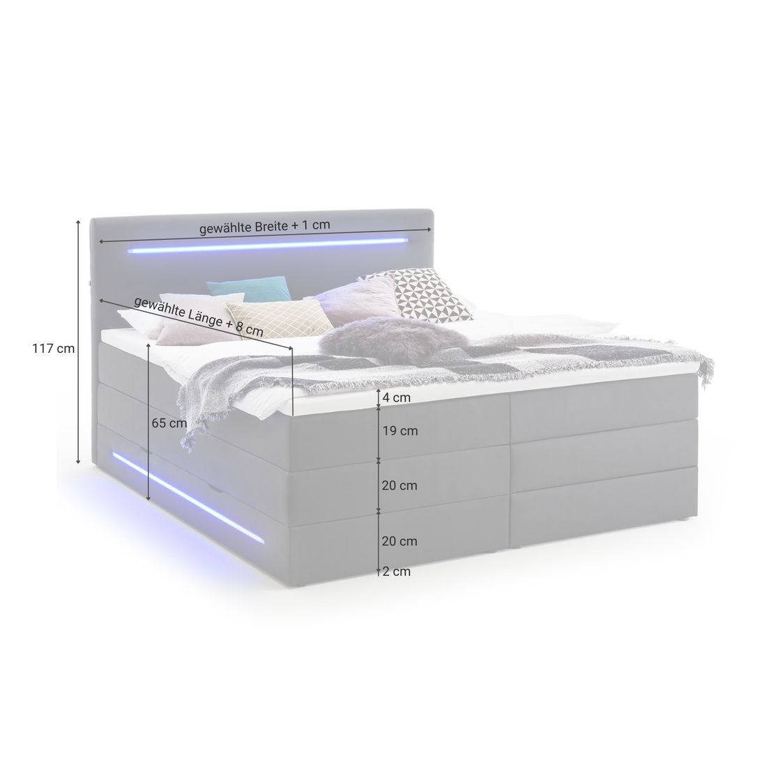Boxspringbett Tollocan Kunstleder mit Beleuchtung und Bettkasten