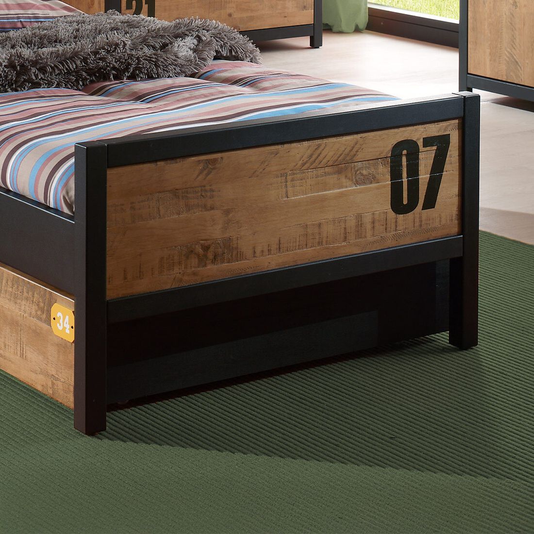 Ausziehbett Beli Kiefer teilmassiv mit Bettschublade