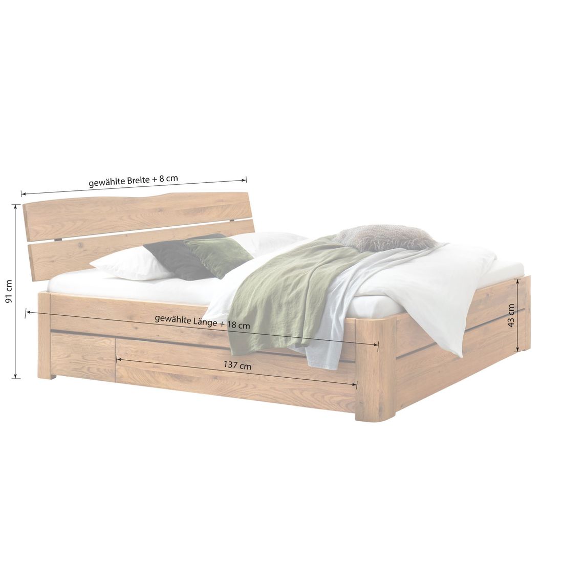 Bett Losket Komfort Wildeiche Massivholz mit Schubkasten
