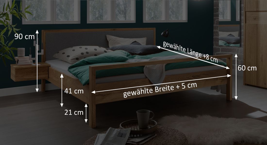 HOMELIV. Bett Paige Komfort Eiche Massivholz