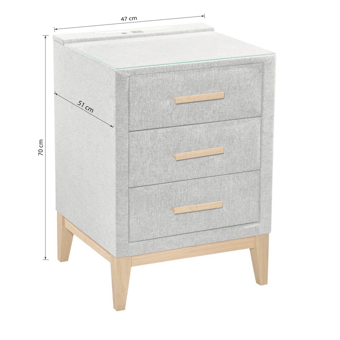 Polsternachttisch Jared Microvelours H 70cm mit LED-Beleuchtung und USB-Anschluss