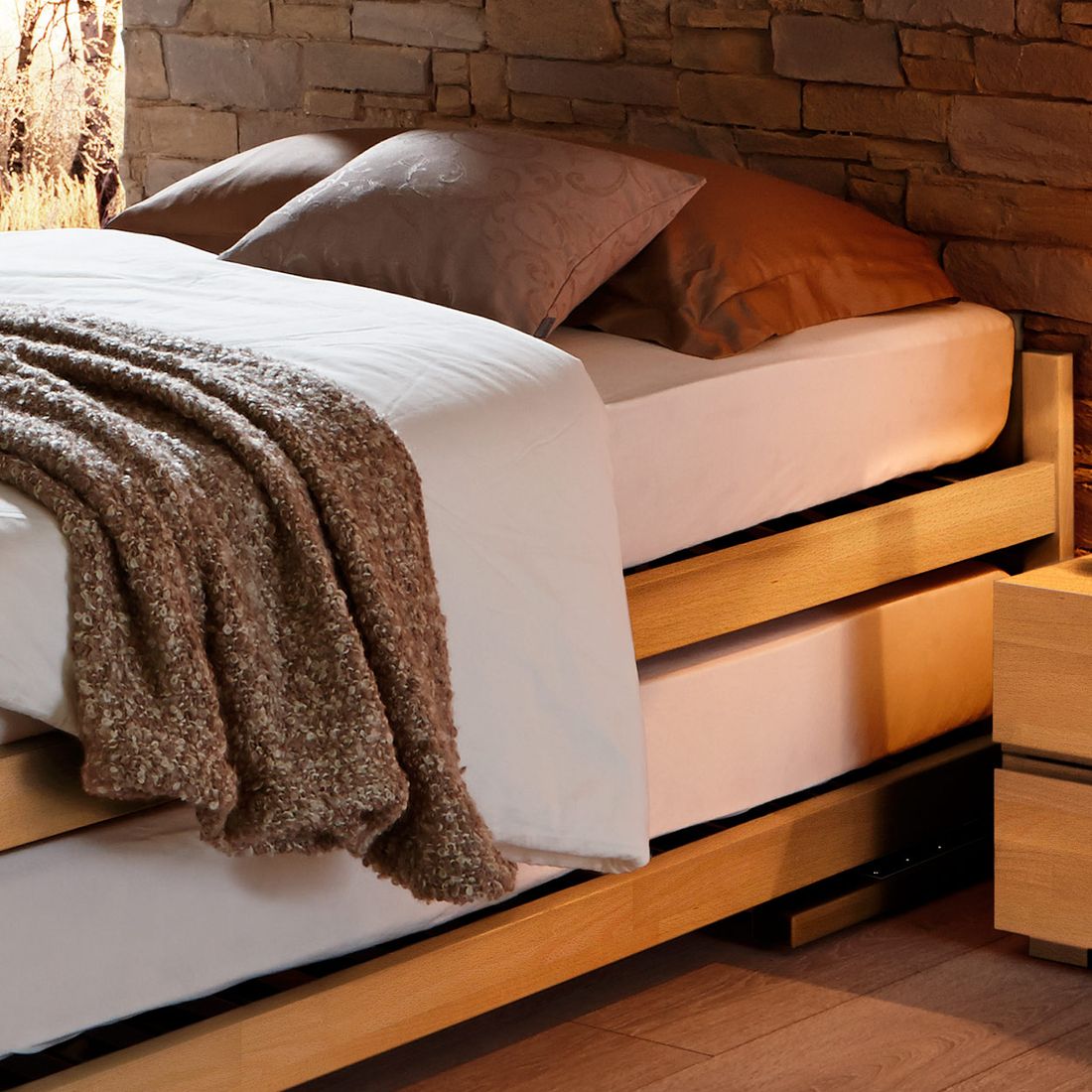 Ausziehbett On Top Buche Massivholz mit Lattenrost 2x 90x200cm