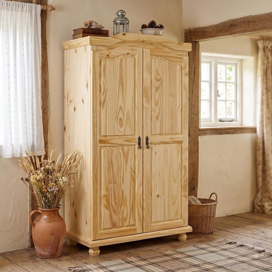 Drehtüren-Kleiderschrank Villach Kiefer Massivholz mit Innenausstattung 104x180cm