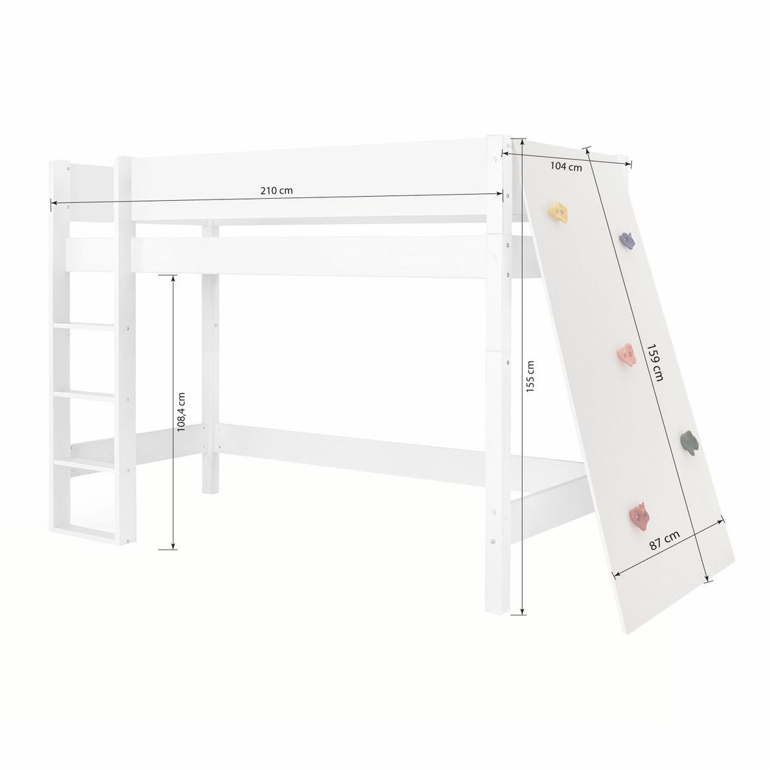 Midi-Hochbett Kids Town Buche teilmassiv mit Lattenrost und Kletterwand