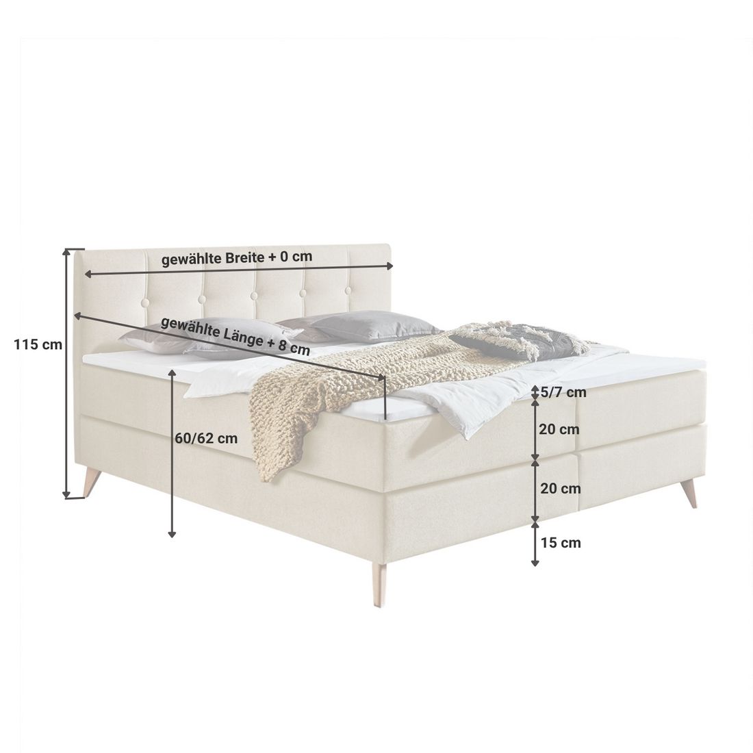 HOMELIV. Boxspringbett Maliana Webstoff