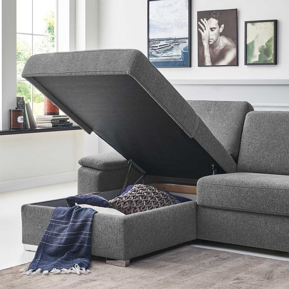 Ecksofa Cesio mit Schlaffunktion Ottomane links