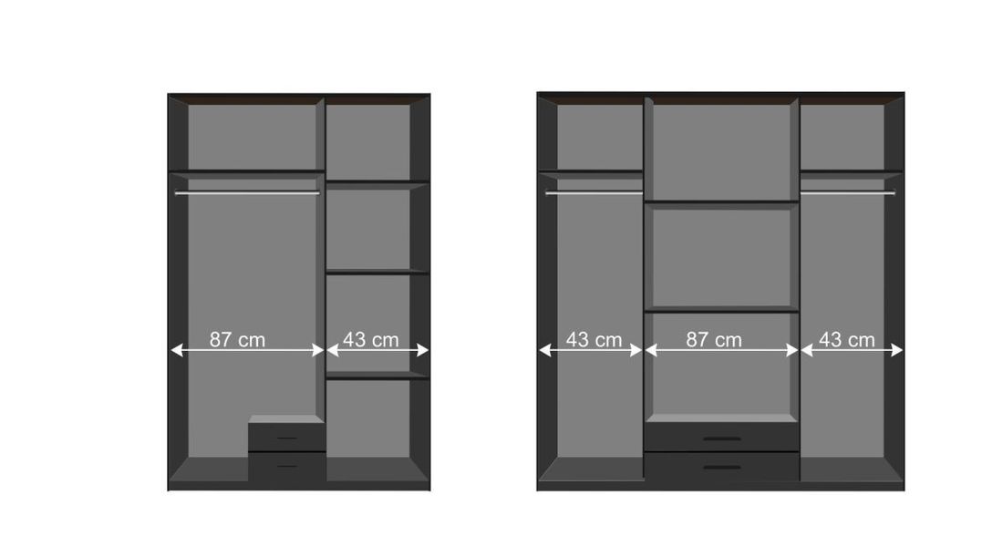Drehtüren-Kleiderschrank Lupilo mit Spiegel und Schubladen