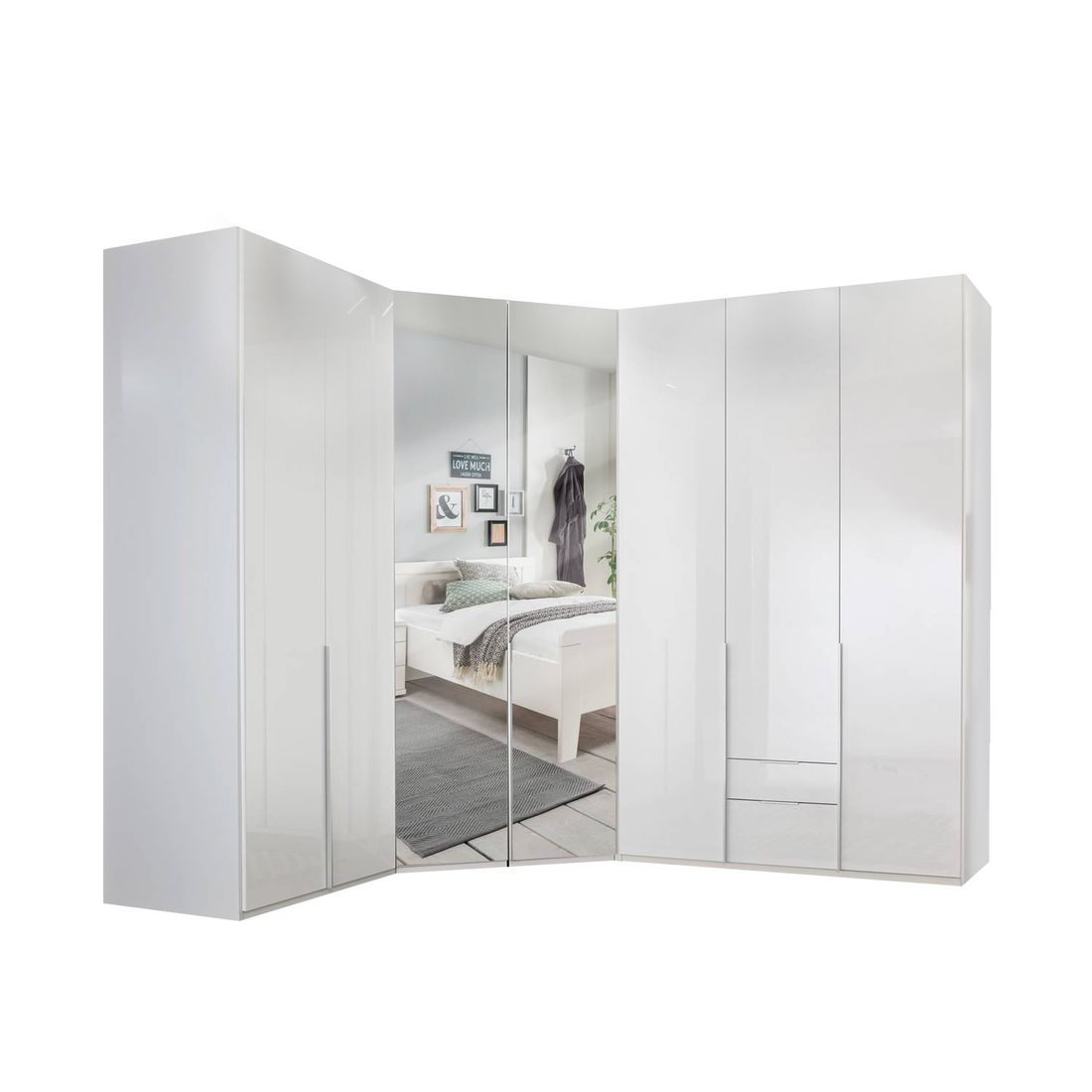 Eck-Kleiderschrank Esperia mit Beleuchtung