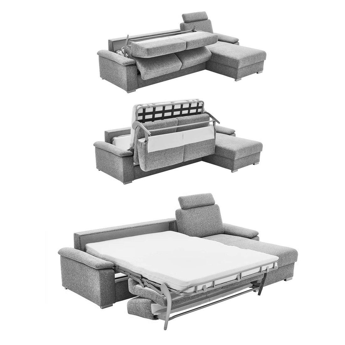 Eck-Schlafsofa Lelio Webstoff mit Lattenrost und Bettkasten Ottomane rechts