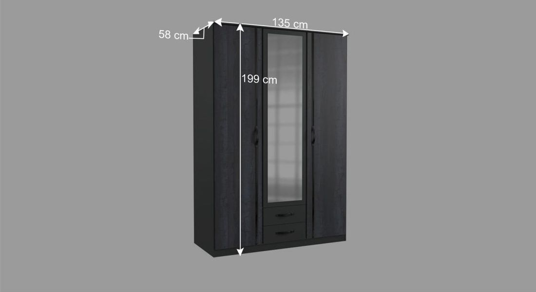 Drehtüren-Kleiderschrank Lupilo mit Spiegel und Schubladen