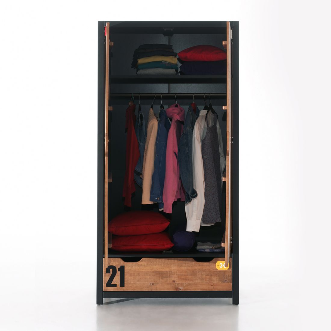 Drehtüren-Kleiderschrank Beli Kiefer teilmassiv mit Schubladen mit Innenausstattung H 200cm