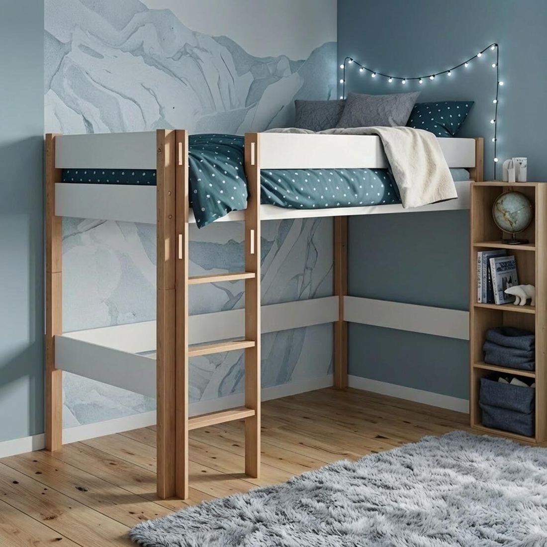 Midi-Hochbett Kids Nordic Buche teilmassiv mit Lattenrost