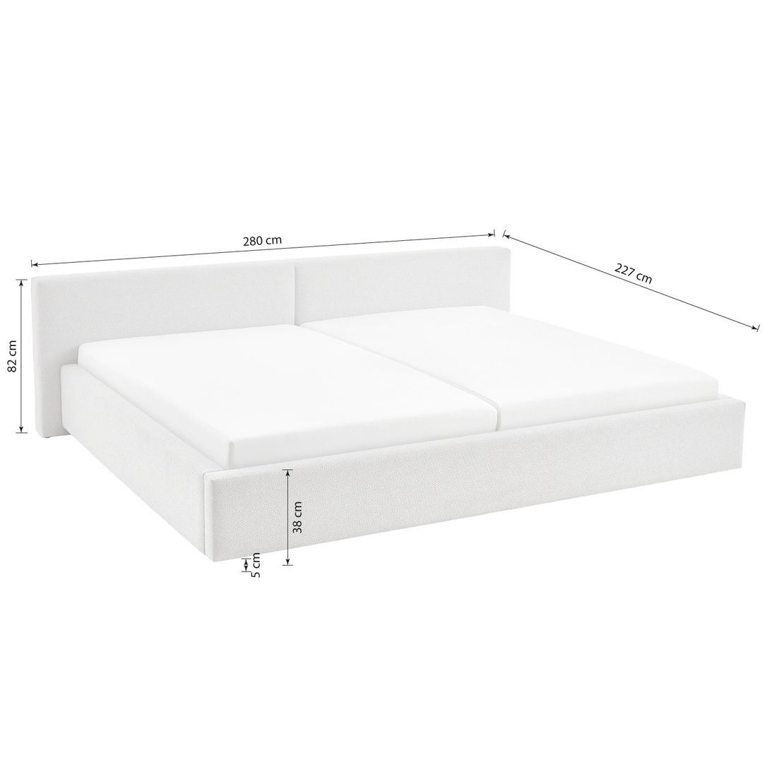 HOMELIV. Familienbett Dorisa Webstoff mit Bettkasten und Lattenrost 240x200cm