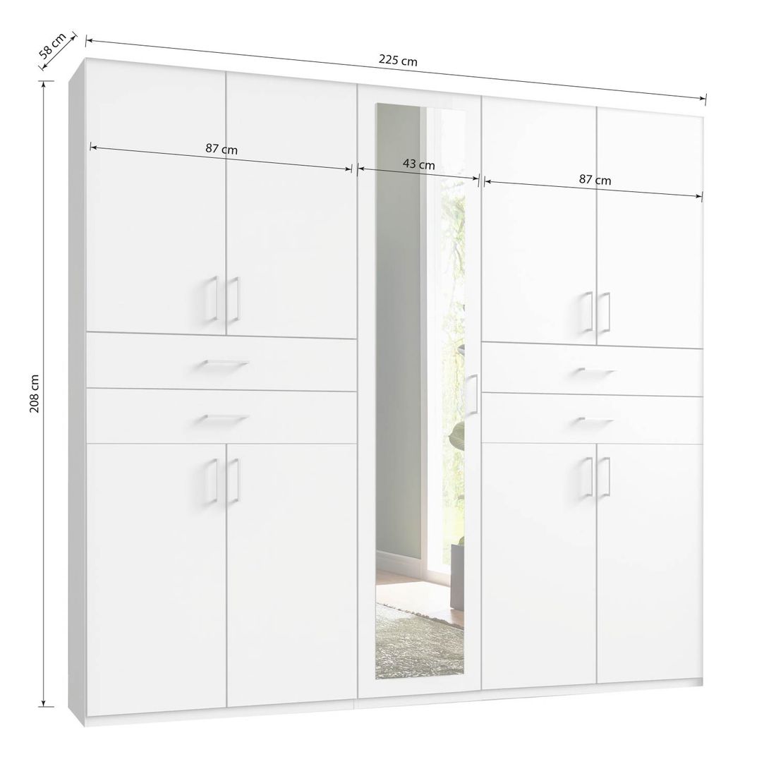 Drehtüren-Kleiderschrank Elmsley mit Spiegel und Schubladen
