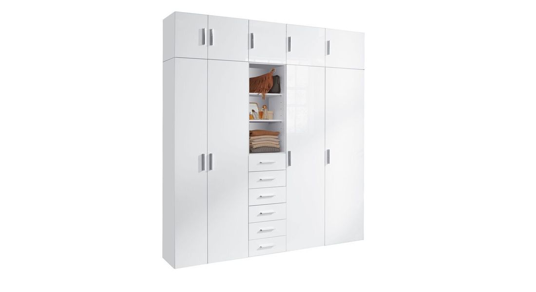 Drehtüren-Kleiderschrank Divisa mit Schubladen und Innenausstattung