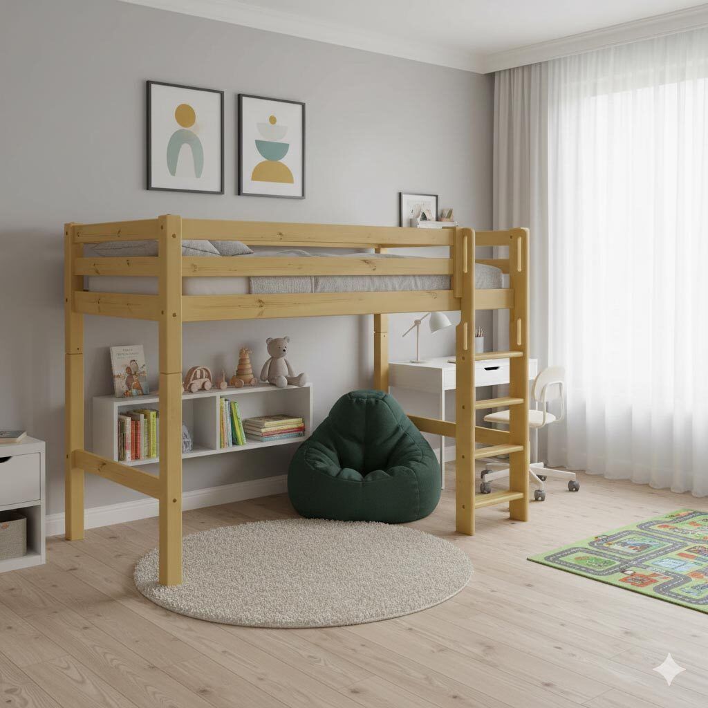 Midi-Hochbett Kids Paradise Kiefer Massivholz mit Lattenrost