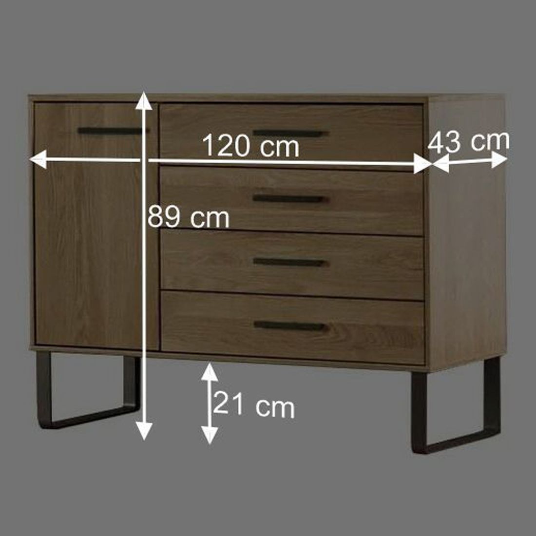 Sideboard Vitoria Eiche teilmassiv mit Schubladen