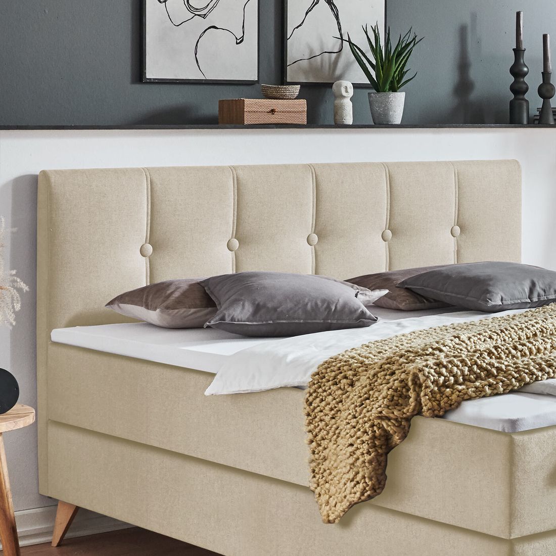 HOMELIV. Boxspringbett Maliana Webstoff