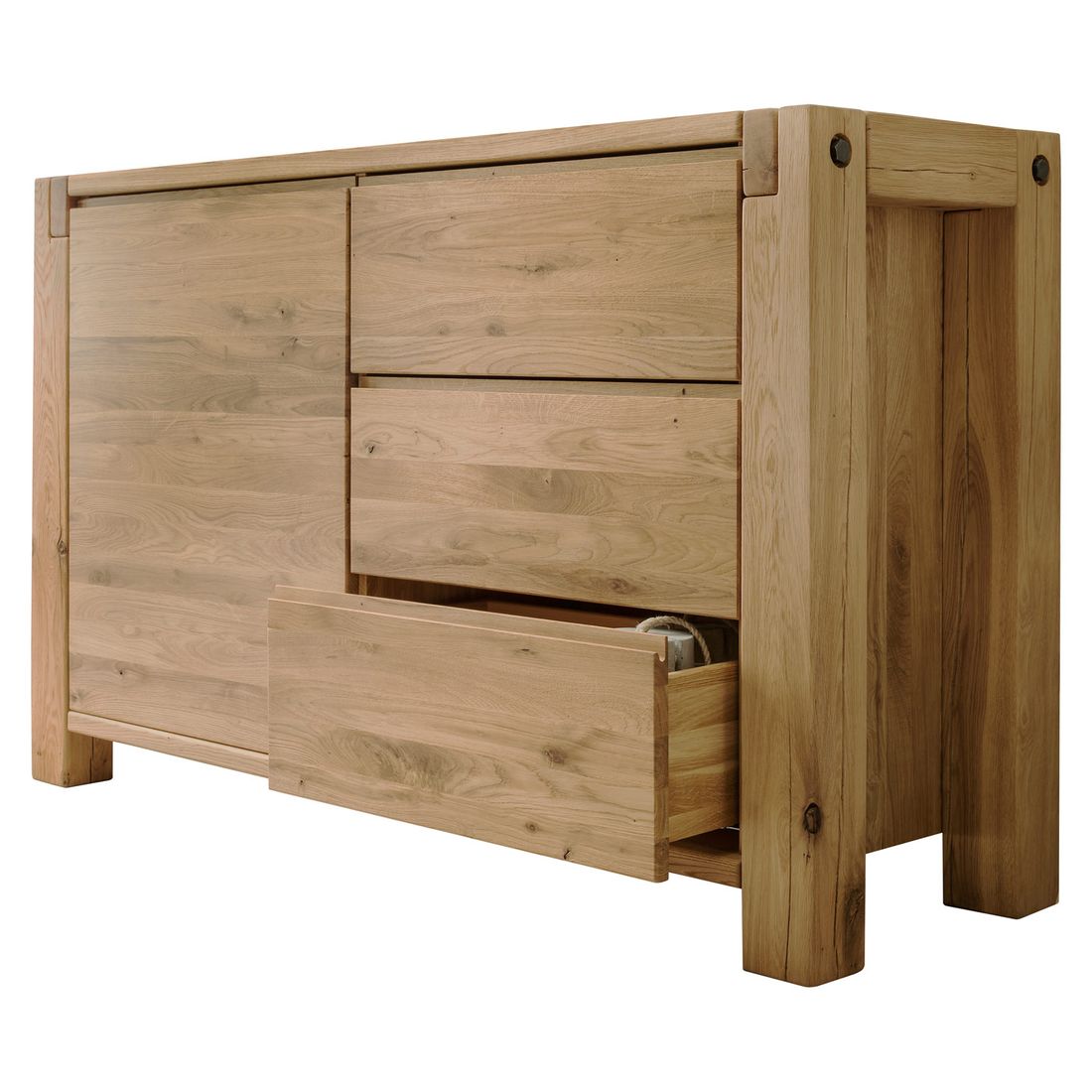 Sideboard Vetralla Wildeiche Massivholz mit Schubladen