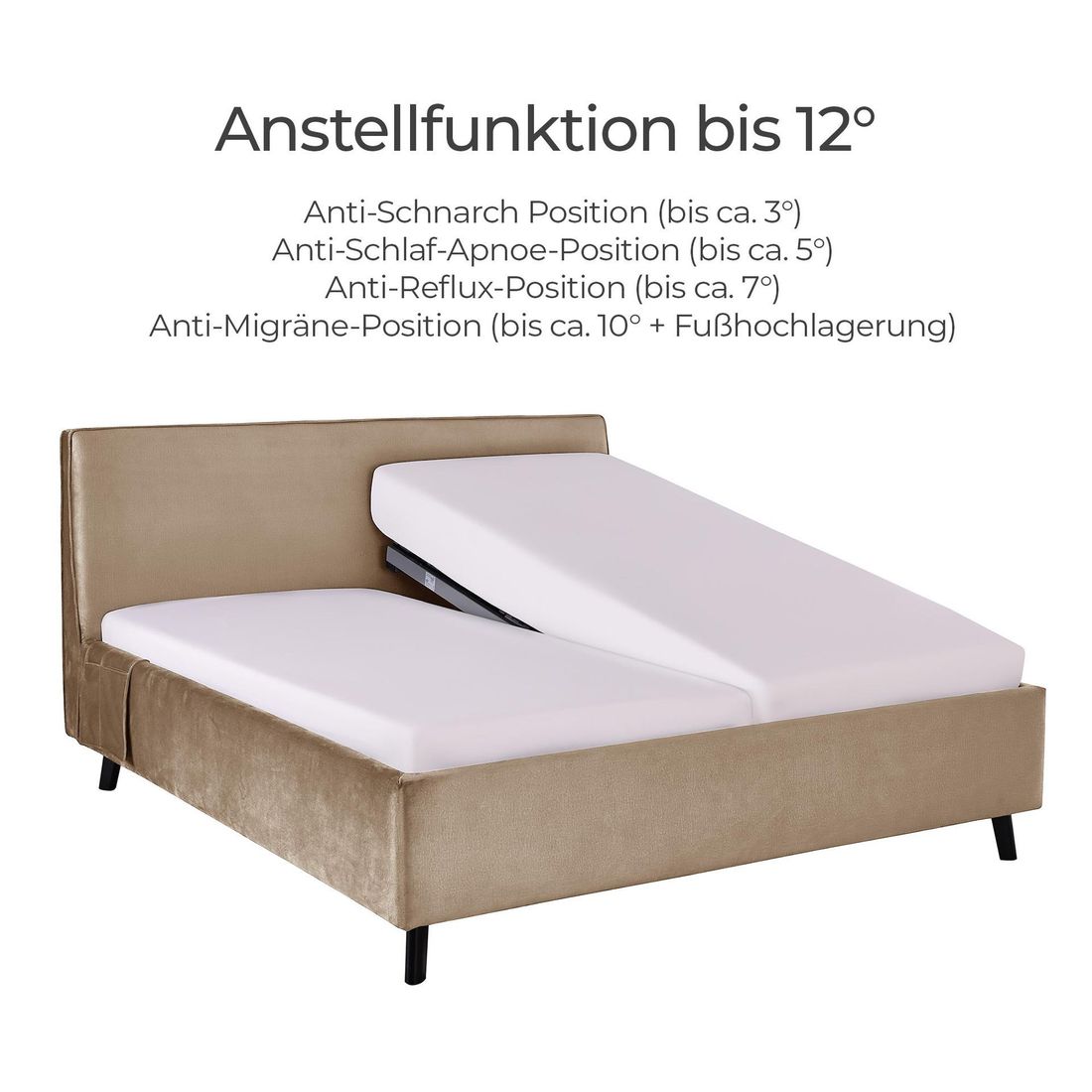 Einzelbett Thea Komfort Velours mit Pflegebett-Funktion und Lattenrost