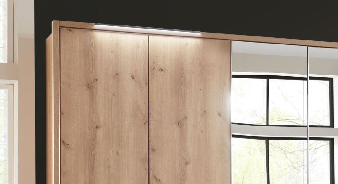 Drehtüren-Kleiderschrank Lothas Eiche Dekor mit Spiegel