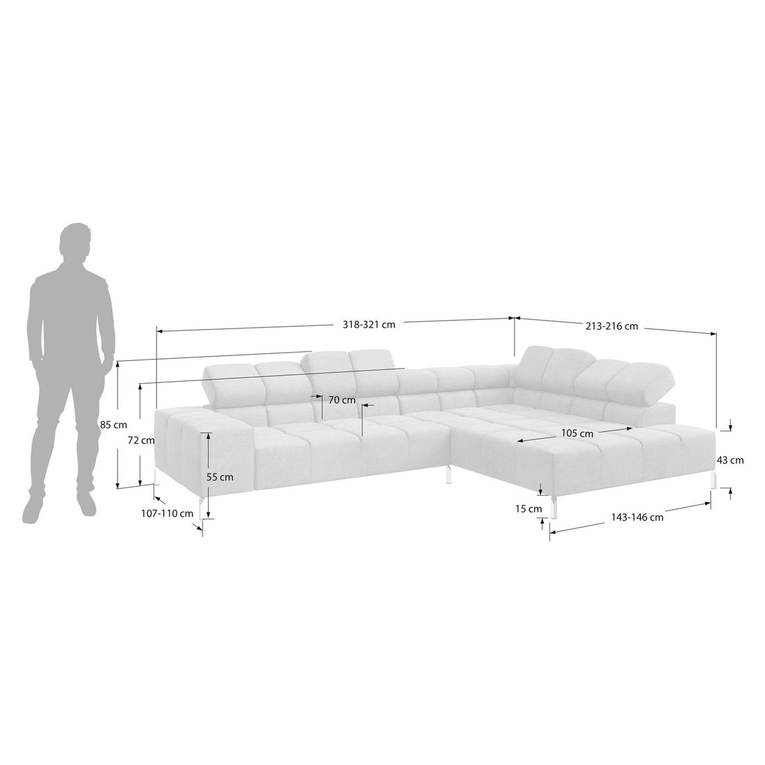 HOMELIV. Ecksofa Cambridge 321x216x85cm Webstoff