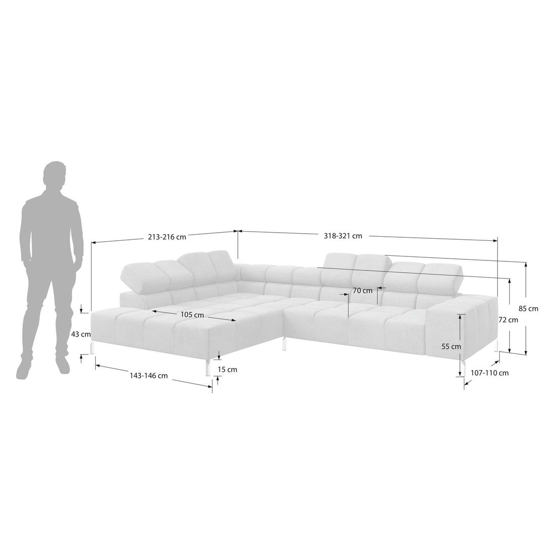 HOMELIV. Ecksofa Cambridge 321x216x85cm Velours