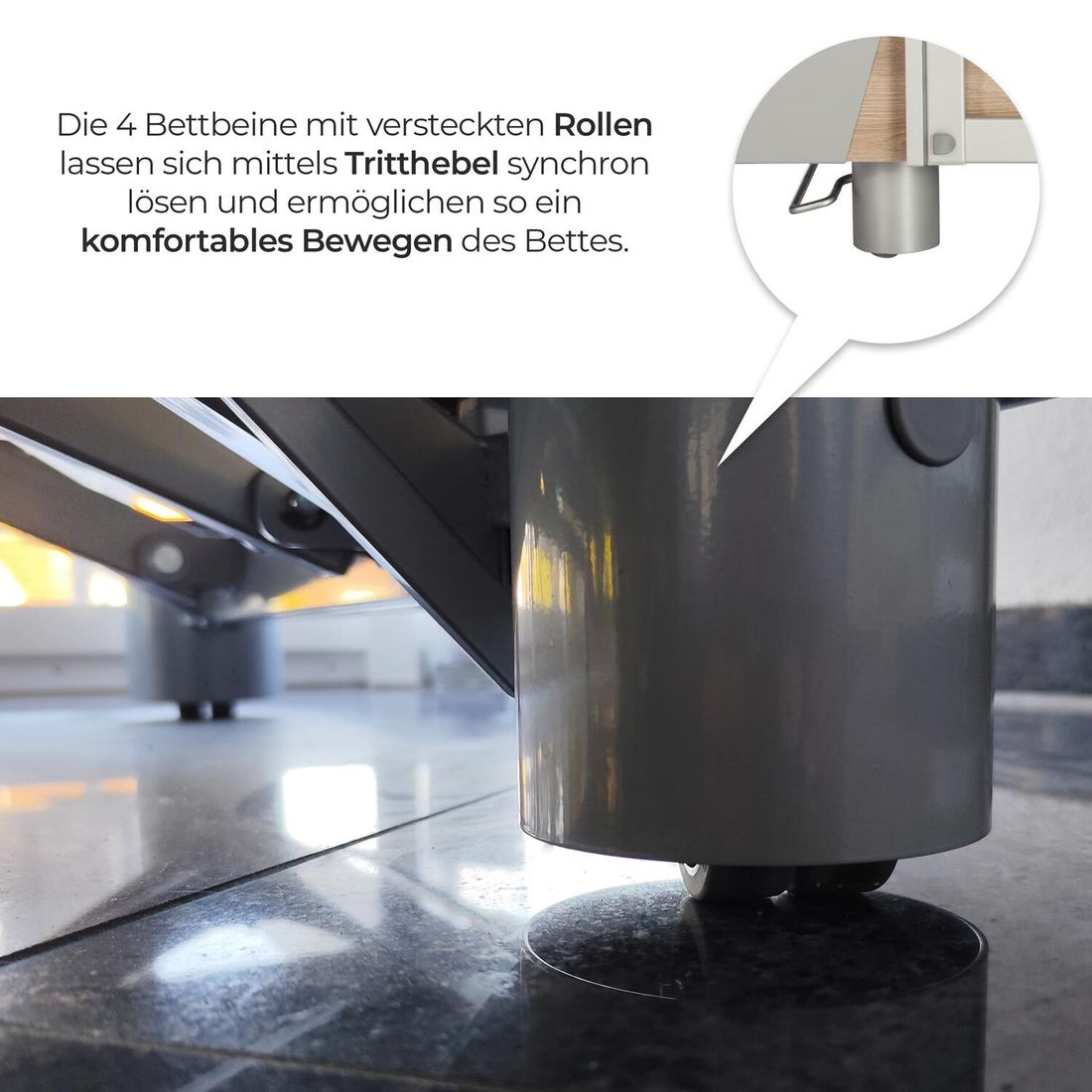 Komfortbett mit Pflegebett-Funktion Usedom Eiche/Akazie Dekor mit Tellerrost