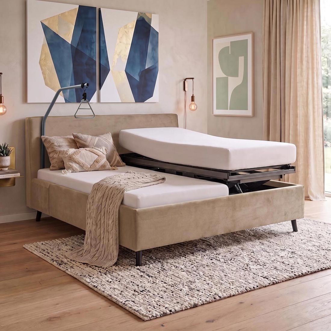 Einzelbett Thea Komfort Velours mit Pflegebett-Funktion und Lattenrost