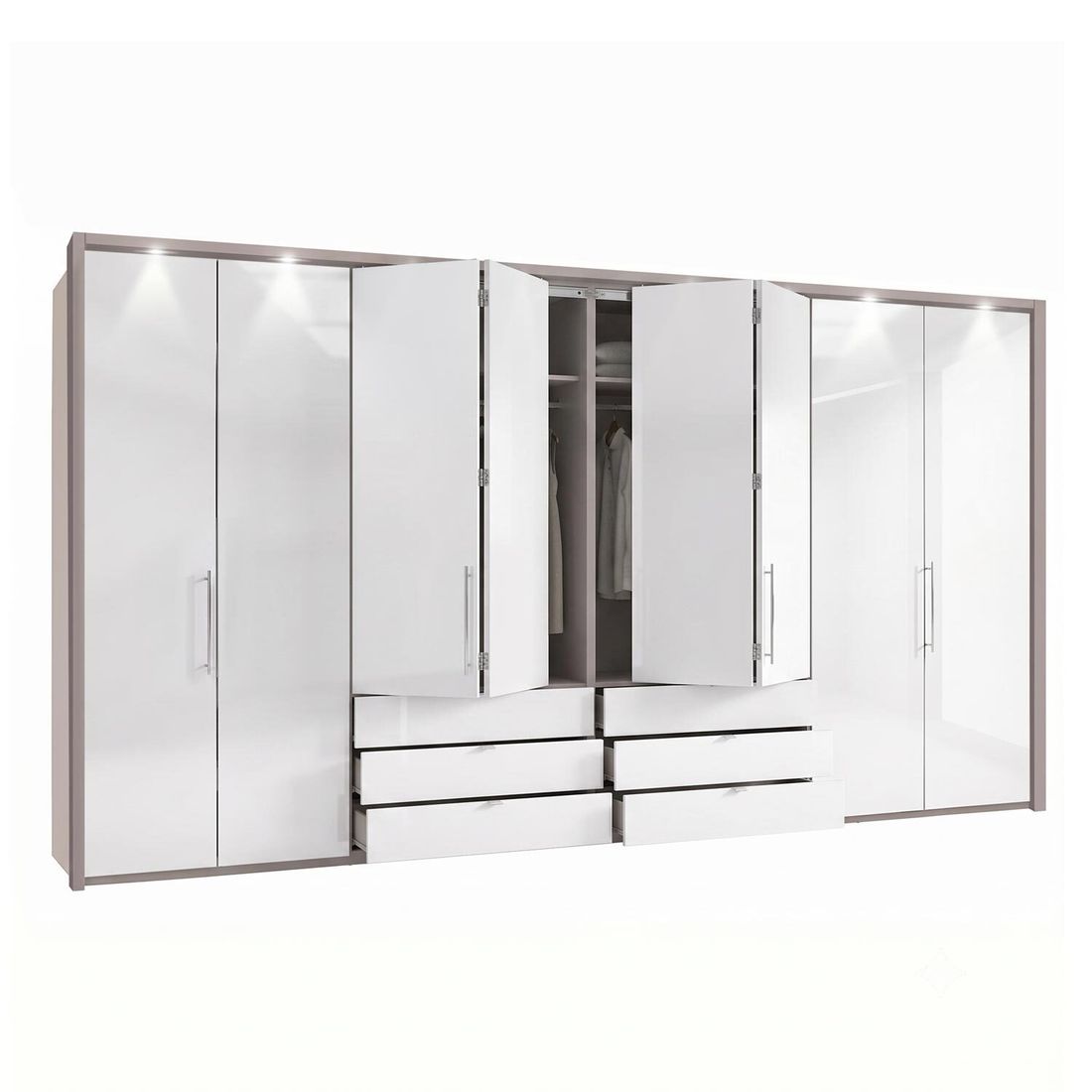 Drehtüren-Kleiderschrank Selca mit Glasfront und Schubladen