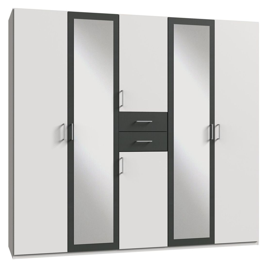 Drehtüren-Kleiderschrank Draha mit Spiegel und Schubladen