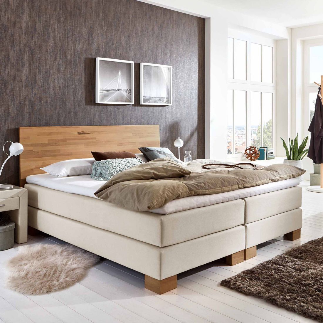 HOMELIV. Boxspringbett Peachland Webstoff