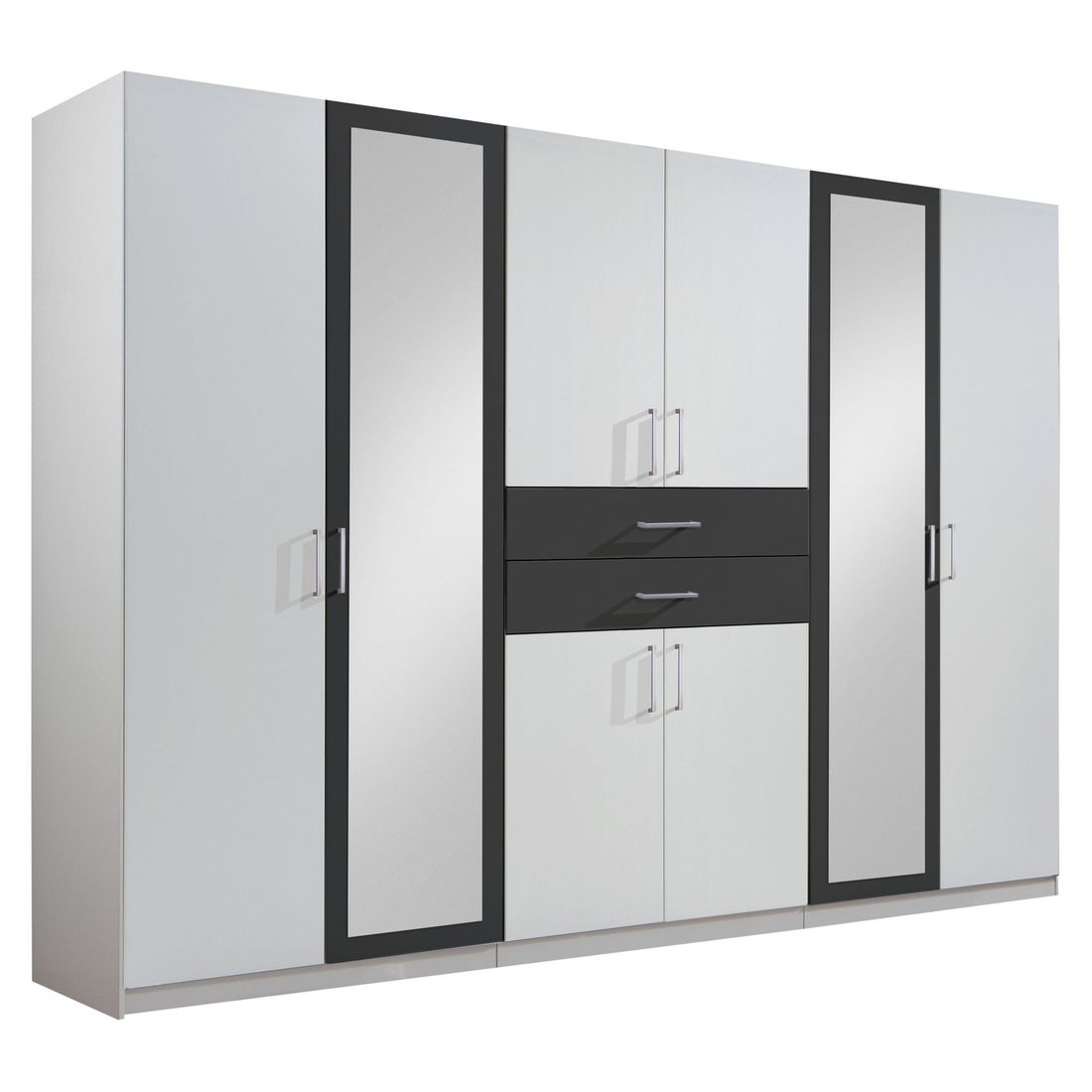 Drehtüren-Kleiderschrank Draha mit Spiegel und Schubladen H 208cm