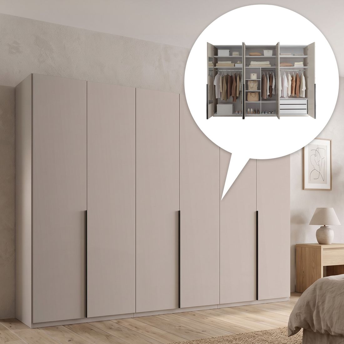 Drehtüren-Kleiderschrank Torvian 302x225cm mit Innenausstattung Kaschmir matt