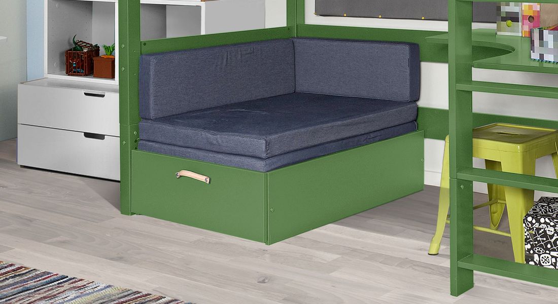 Maxi-Hochbett Kids Town Color Buche teilmassiv mit Lattenrost und Ausziehsofa