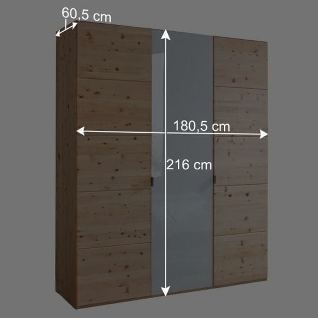 Drehtüren-Kleiderschrank Malika Zirbe Massivholz mit Glasfront