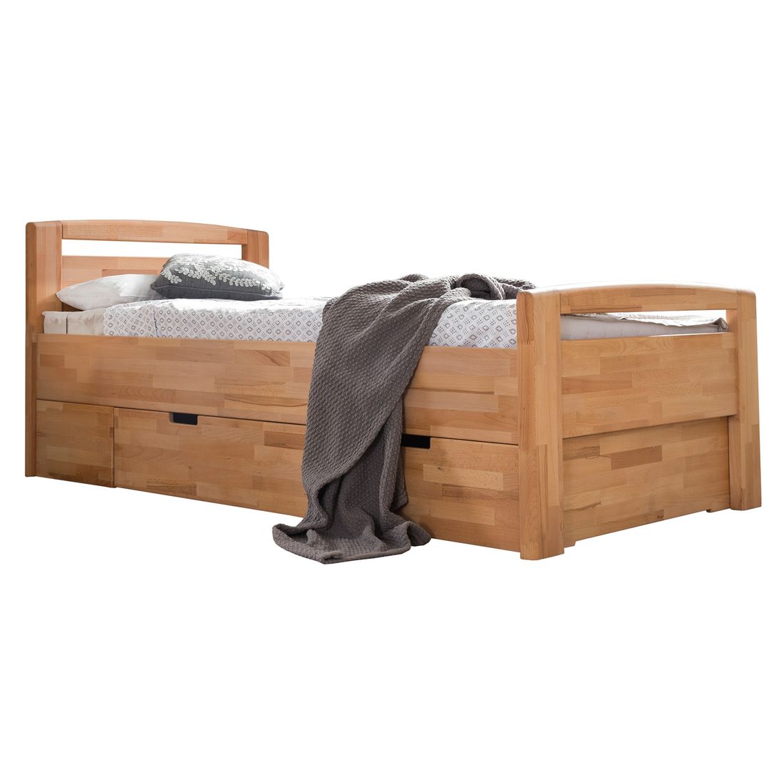 Seniorenbett Luise Komfort Kernbuche Massivholz mit Schubkasten