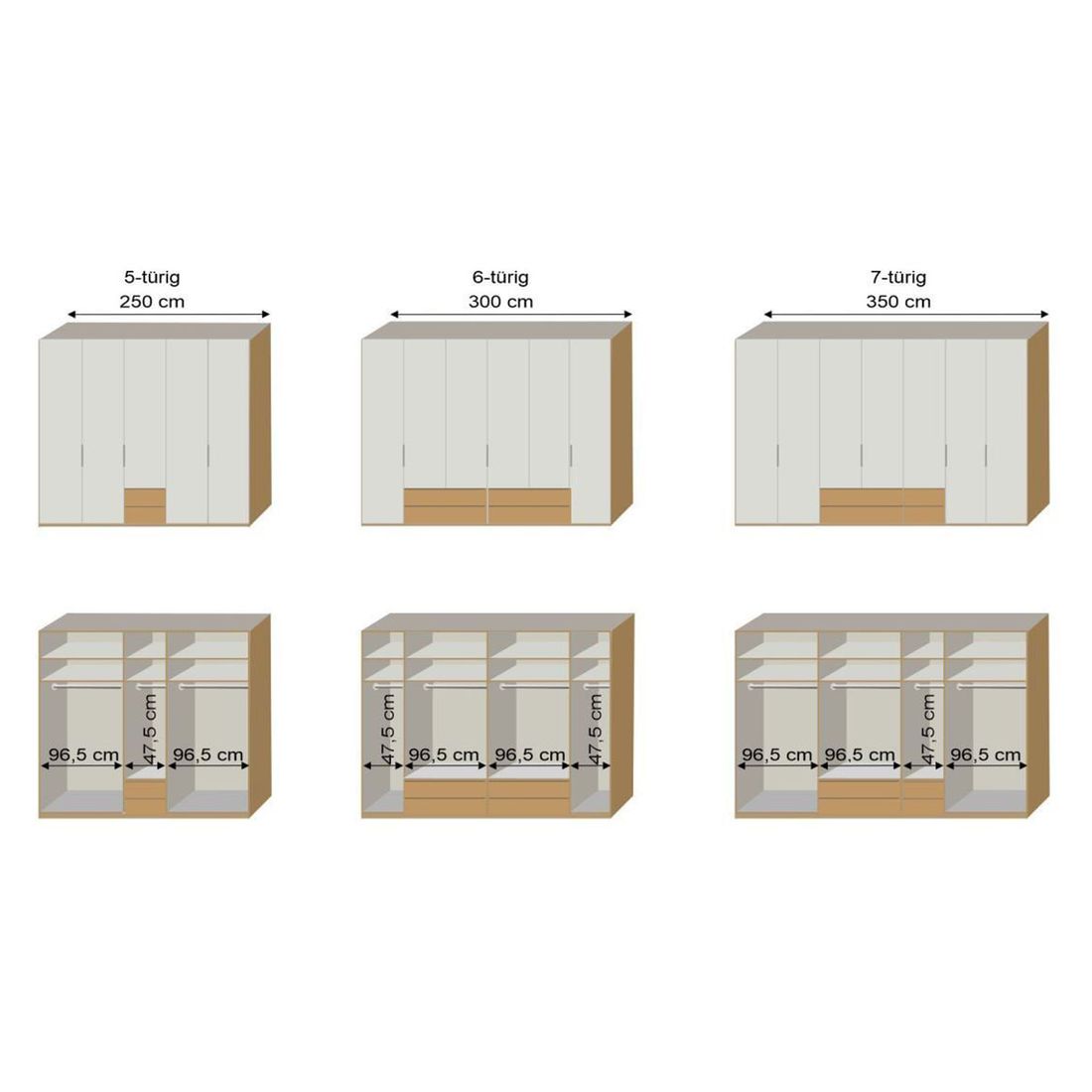 Interliving Drehtüren-Kleiderschrank 1205 Eiche Dekor mit Glasfront und Schubladen