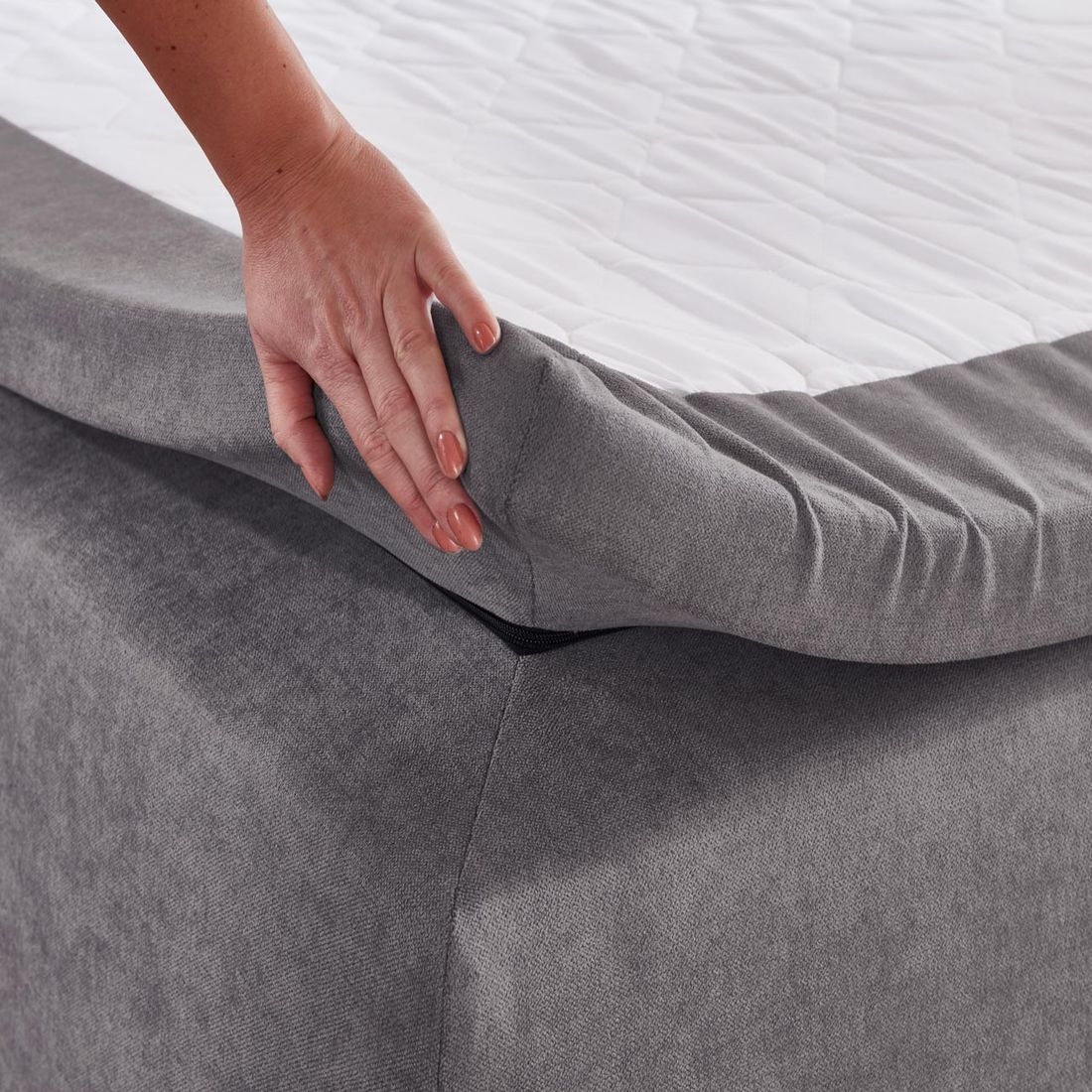 Einzel-Boxbett Hilke Webstoff mit Bettkasten
